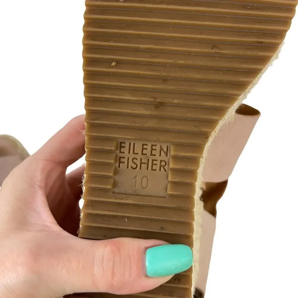 Eileen Fisher Womens SZ 10 Willow Nude Espadrille Platform Leather Wedge Sandals
